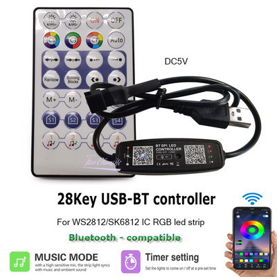WS2812B LED-kontroller Bluetoothiga ühilduv muusika seadmele SK6812 WS2811 WS2812 piksliga LED-ribavalgusti APP 28 klahviga kaugjuhtimispult DC5-24V