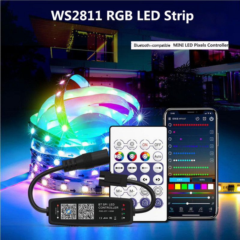 WS2812B LED-kontroller Bluetoothiga ühilduv muusika seadmele SK6812 WS2811 WS2812 piksliga LED-ribavalgusti APP 28 klahviga kaugjuhtimispult DC5-24V