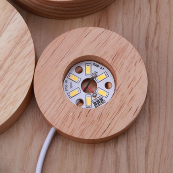 Ръчно изработена дървена правоъгълна кръгла овална форма LED дисплей Основа от смола Art Ornament Дървена нощна осветена основна стойка Занаяти K0V