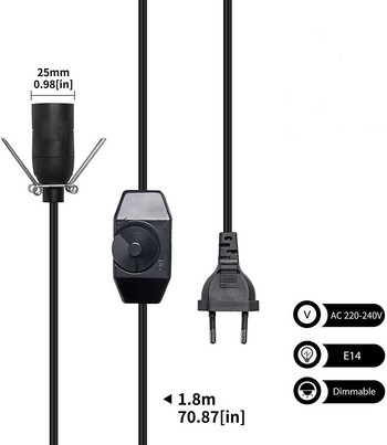 1,8 м захранващ кабел Кабелна жица с димируем превключвател Метална скоба E14 Цокъл Основа на лампата Държач Hanglamp ЕС щепсел Кабел за солени каменни лампи