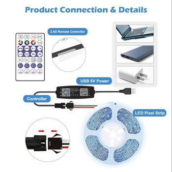 WS2812B IC RGB Controller Bluetooth Control για Pixel LED Strip Light WS2811 WS2812 5,5*2,1mm 5525 USB 5V DC12V Τηλεχειριστήριο