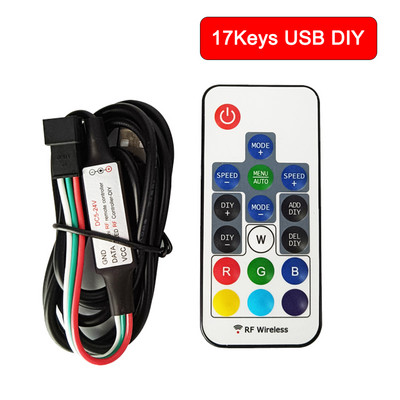 DC5V 17 klahviga muusika 14/21 klahviga USB-kontroller Mini RF nutikas vastuvõtja 3 kontaktiga 5050 RGB individuaalselt adresseeritavale LED-ribavalgustile