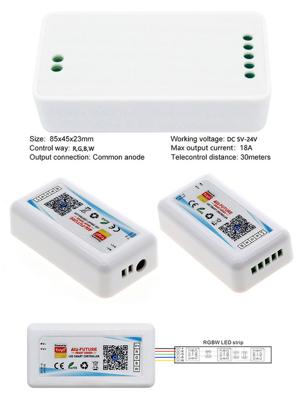 Uus RGBW 4CH 18A LED-dimmeri kontroller Google Alexa AI häälajastuse juhtimine Wifi Tuya Smart Life APP värviliste tulede lambiriba jaoks