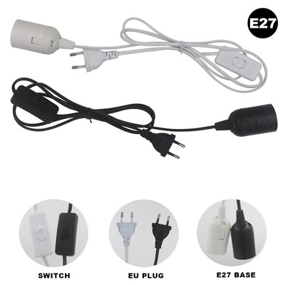 GANRILAND lampas vads EU spraudnis E14 E27 ligzda 1.8M dekoratīvs melnbalts lampas turētājs ar slēdzi reostats elektriskais barošanas vads