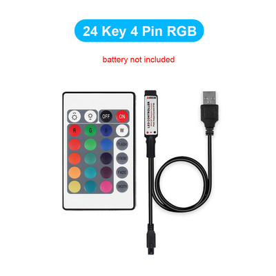 USB LED valdiklis Mini 3 Key RF 17 Key Music 20 Key IR 24 Key, Bluetooth APP valdymas, RGBW 17 Key RGB LED juostos šviesos spalvos keitimas