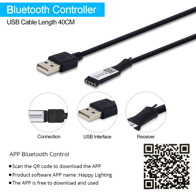 USB LED valdiklis Mini 3 Key RF 17 Key Music 20 Key IR 24 Key, Bluetooth APP valdymas, RGBW 17 Key RGB LED juostos šviesos spalvos keitimas
