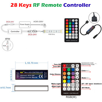 DC5V-24V 21 28 πλήκτρα RF IR ελεγκτής Remote Control Remote Control for 3528 5050 RGB Φωτισμός ταινίας LED Προσαρμογή φωτεινότητας DC Plug Αρχική