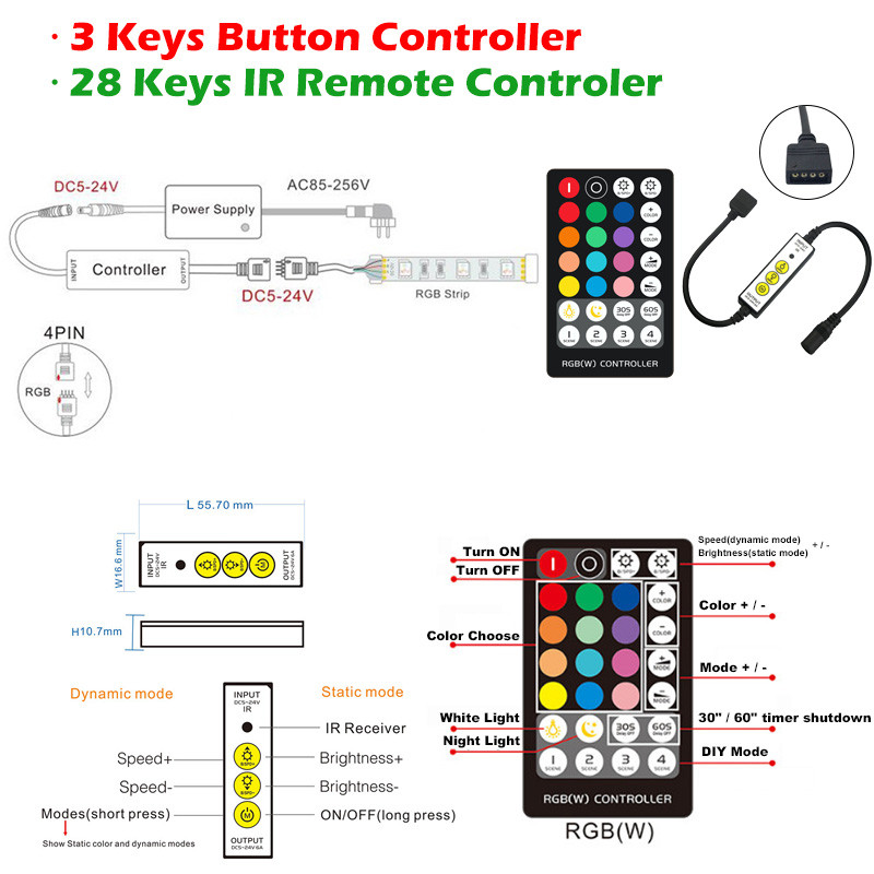 DC5V-24V 21 28 taste Controler RF IR Telecomanda Dimmer pentru 3528 5050 RGB LED Bandă Lumină Reglați luminozitatea DC Plug Acasă