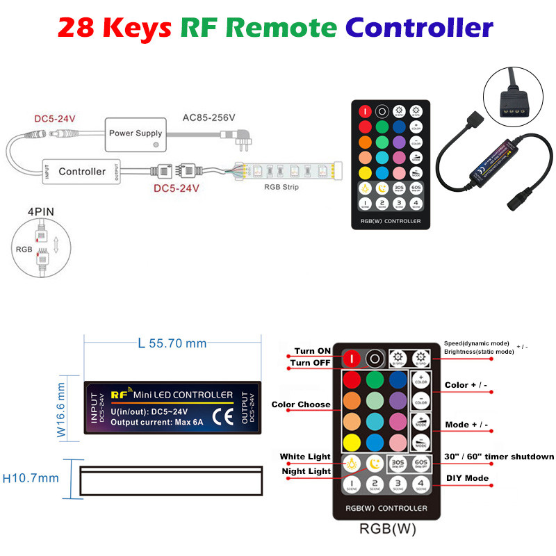 DC5V-24V 21 28 taste Controler RF IR Telecomanda Dimmer pentru 3528 5050 RGB LED Bandă Lumină Reglați luminozitatea DC Plug Acasă