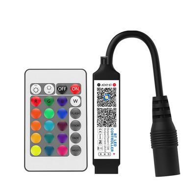 Bluetooth RGB LED sloksnes kontrolieris ar 24 taustiņu infrasarkano staru tālvadības dimmer mūzikas tālruņa APP kontroles spilgtuma regulēšanu 5050 lentes apgaismojumam