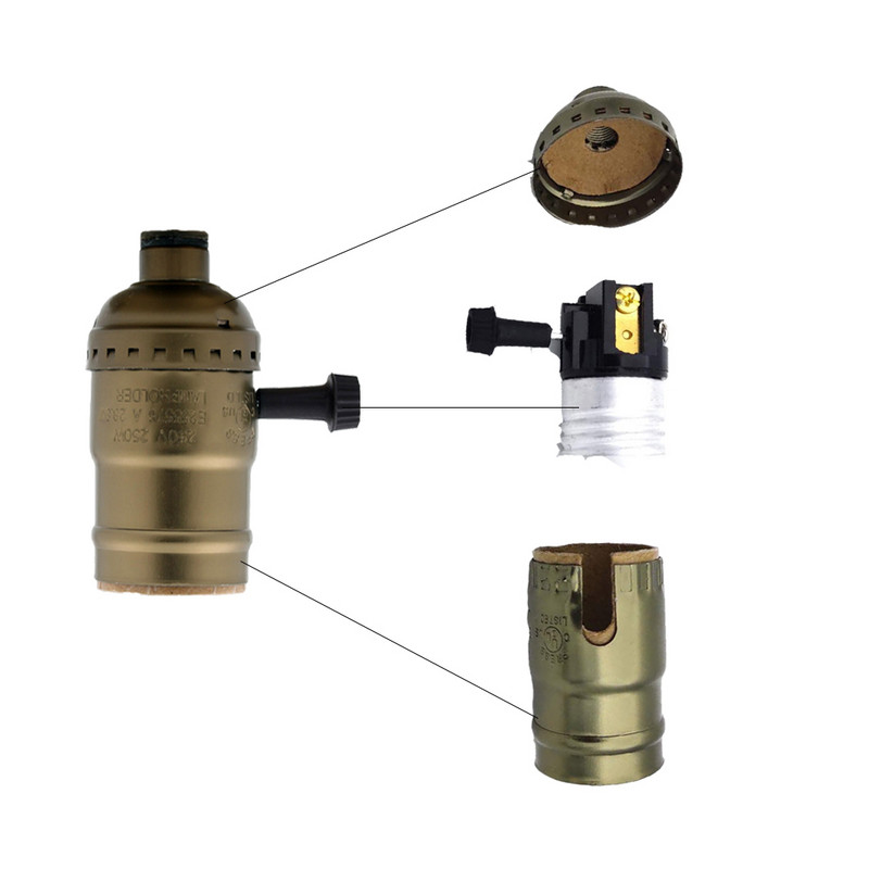 E27 E26 Pätica žiarovky Galvanicky pokovovaná hliníková Vintage Retro Antique Edison Stropná skrutka na žiarovku Objímka žiarovky s vypínačom