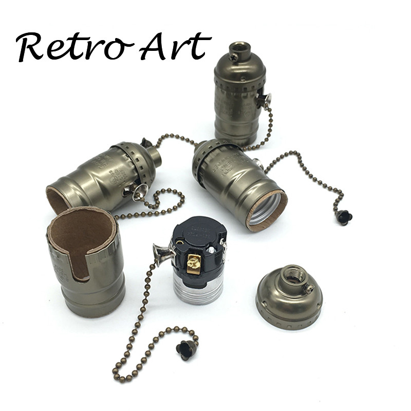 senovinis pakabinamas lempos lizdas E26 E27 lmapholder šviesos lizdas su užtrauktuku jungikliu