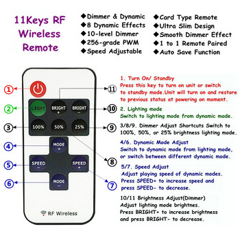 11 клавиша Едноцветен димер за светодиодна лента RF контролер Дистанционно за 2835/5050/5730 DC/USB/жична светодиодна лента DC5-24