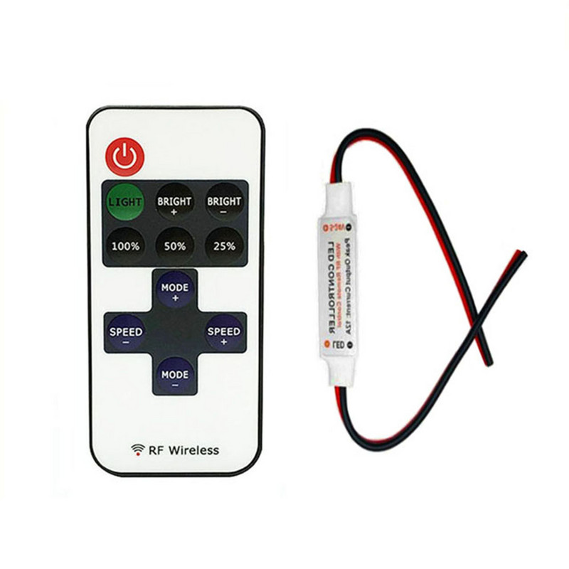 Τηλεχειριστήριο ραδιοσυχνοτήτων 11 πλήκτρων μονόχρωμο Dimmer Led RF για 2835/5050/5730 DC/USB/Wire Led Strip Light DC5-24