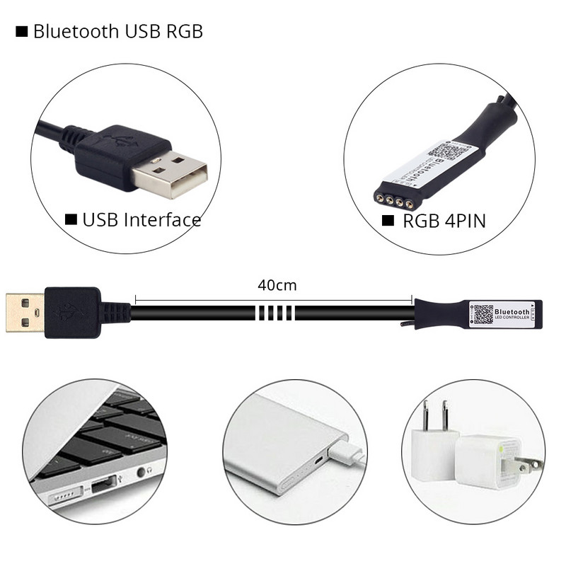 RGB RGBW Bluetooth LED vezérlő USB / 24 gombos / 40 gombos IR távirányító / APP vezérlés RGB / RGBW / RGBWW LED szalagfényhez