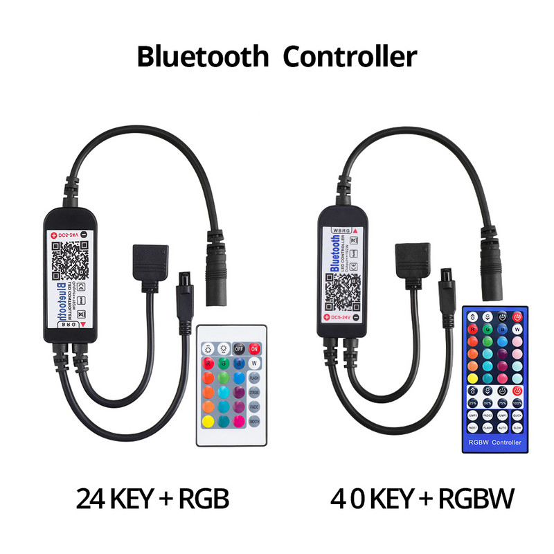 RGB RGBW Bluetooth LED vezérlő USB / 24 gombos / 40 gombos IR távirányító / APP vezérlés RGB / RGBW / RGBWW LED szalagfényhez