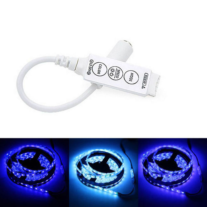 Mini 3 mygtukų RGBW DC 5V 12V 24V LED valdiklis Pritemdymas su nuolatinės srovės kištuku, skirtas 2835 5050 LED juostiniam LED valdikliui