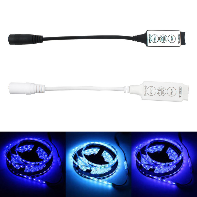 Mini 3 mygtukų RGBW DC 5V 12V 24V LED valdiklis Pritemdymas su nuolatinės srovės kištuku, skirtas 2835 5050 LED juostiniam LED valdikliui