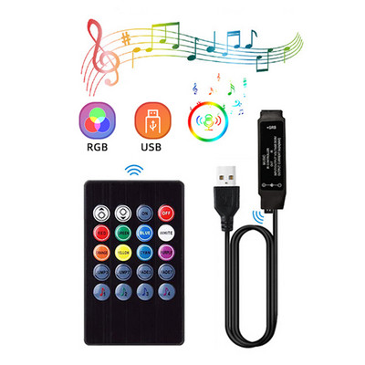 20 klavišų muzikos Rgb valdiklis USB valdiklis DC 5 V Rgb LED juostelės lemputės Integruotas MIC Muzikos sinchronizavimas Išmanusis valdiklis LED lempučių juostos