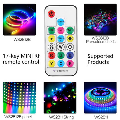 5 V RF távirányító elemmel működő 2,4 G RGB LED szalagos távirányító 17 gombos tartozékok 3 érintkező SATA 4 tűs PC tokhoz