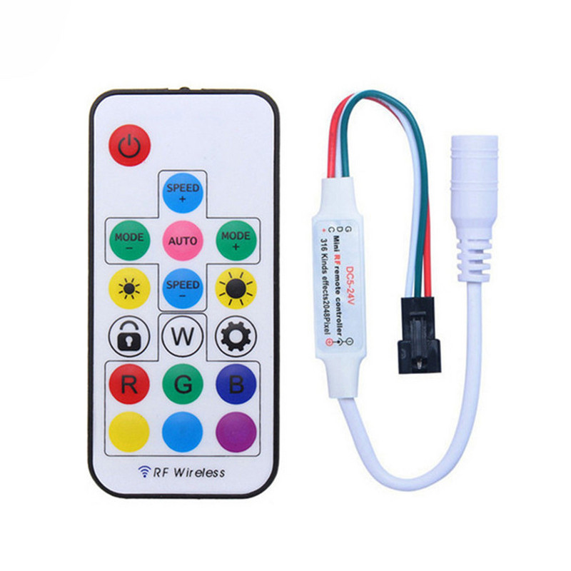 Controler de culoare magică LED cu 14/17 taste DC/USB 2048 pixeli 5V/12-24V Telecomandă RF fără fir pentru WS2811 2812 Lumină RGB adresabilă