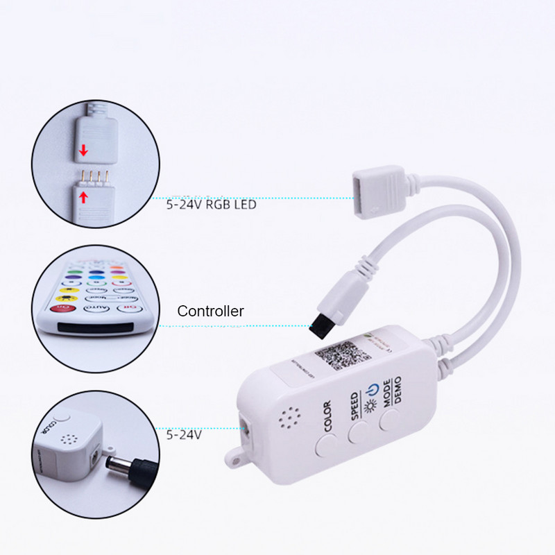 5 V 12 V 24 V LED 5050 2835 RGB kontrolleri lüliti 2 3 4 in 1 Juhtmega muusika Bluetooth kaugjuhtimispuldi lülituskaabel RGB lintvalgusti jaoks