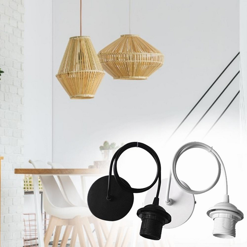 DIY lambivari E27 täishambaga lamp metallist kinnitusega lambihoidja lühtripaber bambusest latern LED pirn lühtri joon must