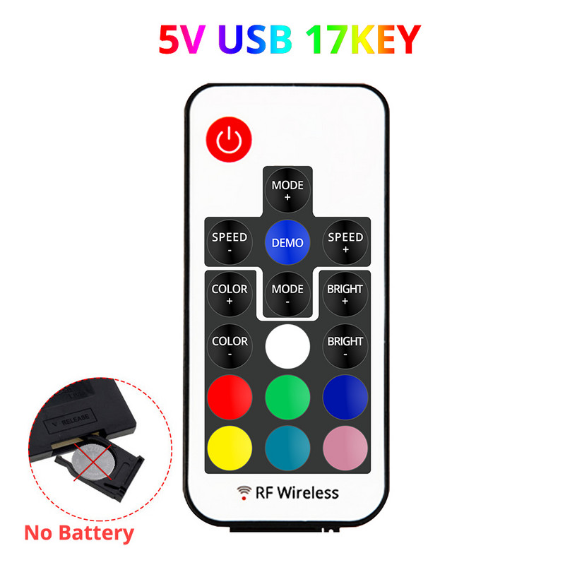 USB Led Strip Lights Volt RGB USB RF Controller 5V 12V USB Strip Light 17IR Remote Wireless 2835 υποδοχή λωρίδας φωτός