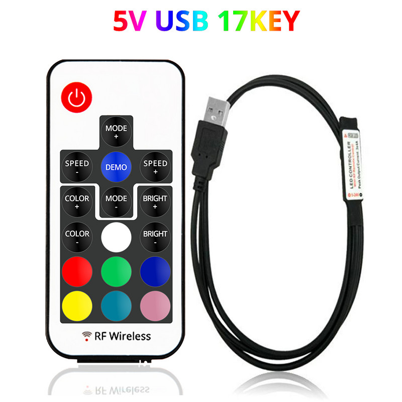 USB Led Strip Lights Volt RGB USB RF Controller 5V 12V USB Strip Light 17IR Remote Wireless 2835 υποδοχή λωρίδας φωτός