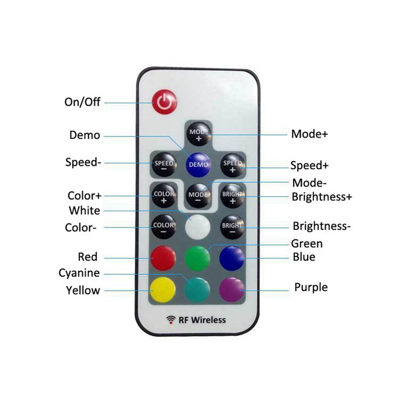17 mygtukų RGB LED valdiklis Mini RF belaidis LED pritemdymo nuotolinio valdymo pultas, skirtas 5050/3528/5730/5630/3014 RGB spalvotoms juostoms