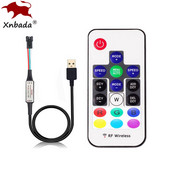 WS2811 WS2812B SK6812 RGB LED-pikslite ribavalgustuse kontroller 17 klahviga USB DIY 366 režiimide muutmine kaugjuhtimispuldiga DC5-24V