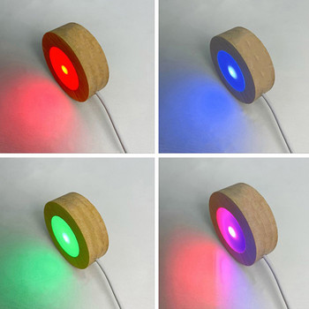 8CM Ξύλινη βάση LED Light Dispaly, USB επαναφορτιζόμενη διακόσμηση από ρητίνη από κρυστάλλινο γυαλί, Ξύλινη βάση στήριξης νυχτερινής λάμπας επίδειξης