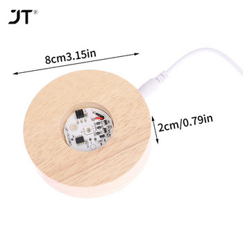 8CM дървена LED лампа за дисплей, USB акумулаторна кристална стъклена смола Art Ornament, дървена основа за нощна лампа Стойка за дисплей