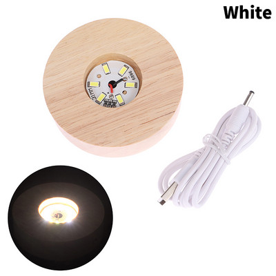 8CM Ξύλινη βάση LED Light Dispaly, USB επαναφορτιζόμενη διακόσμηση από ρητίνη από κρυστάλλινο γυαλί, Ξύλινη βάση στήριξης νυχτερινής λάμπας επίδειξης