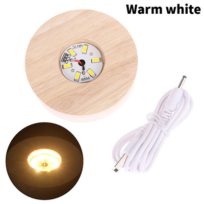 8CM Ξύλινη βάση LED Light Dispaly, USB επαναφορτιζόμενη διακόσμηση από ρητίνη από κρυστάλλινο γυαλί, Ξύλινη βάση στήριξης νυχτερινής λάμπας επίδειξης