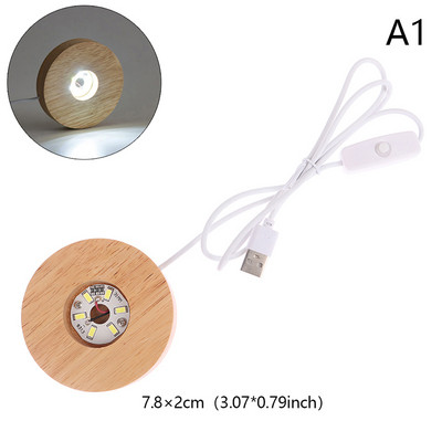8CM Ξύλινη βάση LED Light Dispaly, USB επαναφορτιζόμενη διακόσμηση από ρητίνη από κρυστάλλινο γυαλί, Ξύλινη βάση στήριξης νυχτερινής λάμπας επίδειξης