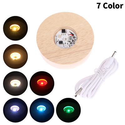 8CM Ξύλινη βάση LED Light Dispaly, USB επαναφορτιζόμενη διακόσμηση από ρητίνη από κρυστάλλινο γυαλί, Ξύλινη βάση στήριξης νυχτερινής λάμπας επίδειξης