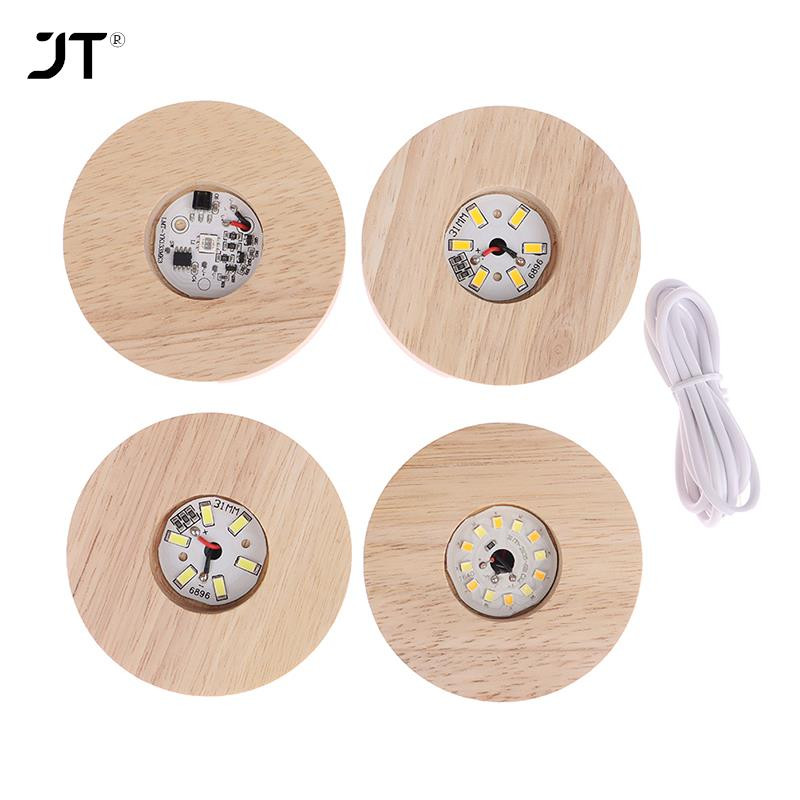 8CM Ξύλινη βάση LED Light Dispaly, USB επαναφορτιζόμενη διακόσμηση από ρητίνη από κρυστάλλινο γυαλί, Ξύλινη βάση στήριξης νυχτερινής λάμπας επίδειξης