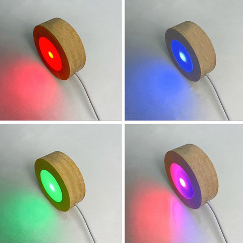 8CM Ξύλινη βάση LED Light Dispaly, USB επαναφορτιζόμενη διακόσμηση από ρητίνη από κρυστάλλινο γυαλί, Ξύλινη βάση στήριξης νυχτερινής λάμπας επίδειξης