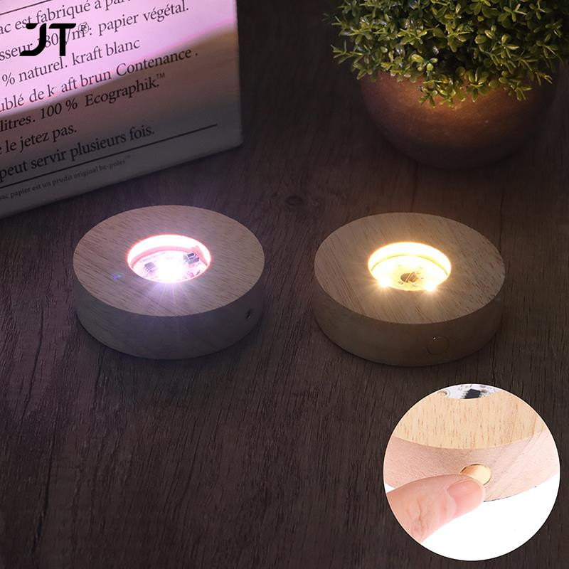 8CM Ξύλινη βάση LED Light Dispaly, USB επαναφορτιζόμενη διακόσμηση από ρητίνη από κρυστάλλινο γυαλί, Ξύλινη βάση στήριξης νυχτερινής λάμπας επίδειξης