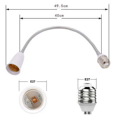 GANRILAND Extender Adapter E26/E27 To E26/E27 Extension Socket Flexible Adjustable Light Fixture Base Lamp Lamp Gooseneck