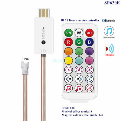 Magic Color Led Strip Controller RF Remote WS2811 SP104E DC5V USB Bluetooth Music Control SP620E Μεμονωμένα WS2812B RGB Tape