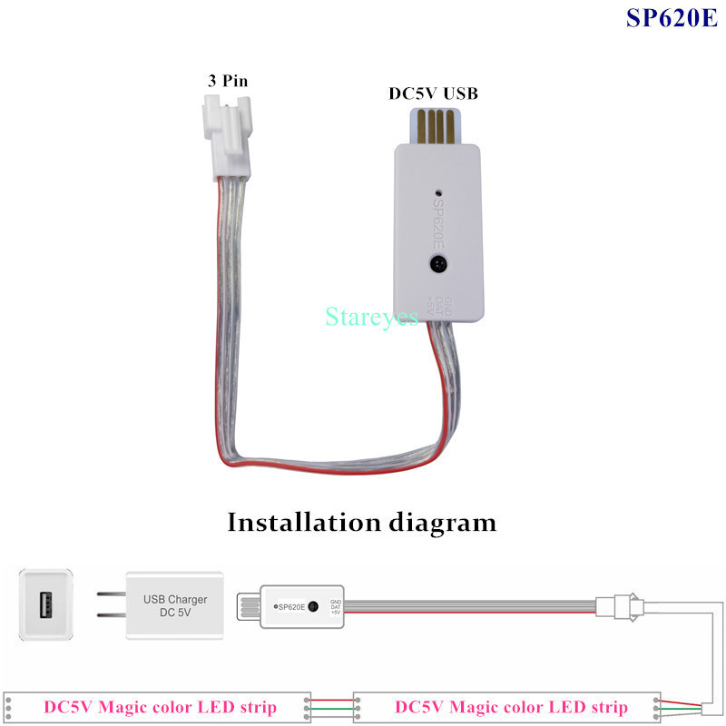 Magic Color Led Strip Controller RF Remote WS2811 SP104E DC5V USB Bluetooth Music Control SP620E Μεμονωμένα WS2812B RGB Tape