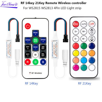 WS2815 WS2813 LED-tulede kontroller RF 14klahvi 21klahv DC5-24V juhtmevaba kaugjuhtimispult 4kontaktiga SM JST RGB IC LED-riba tuli