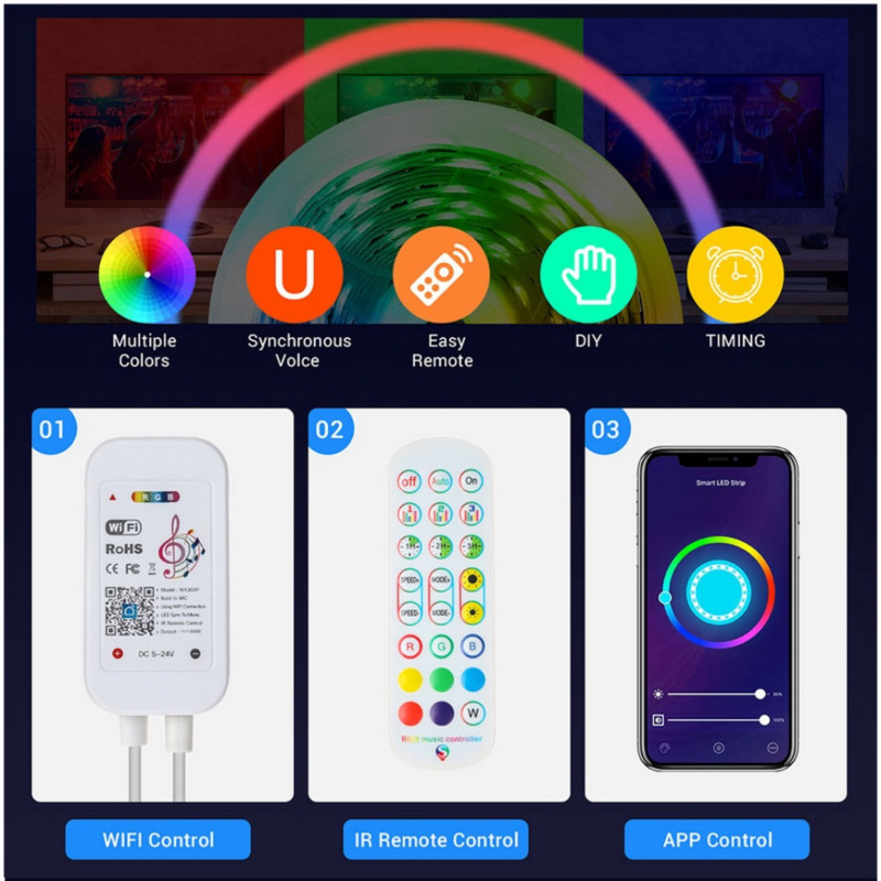 Smart Life RGB-kontroller RGB LED-ribavalgustiga ühilduva Alexa Google Home'i infrapuna-Bluetooth Led Neoon RGB-kontrolleri jaoks