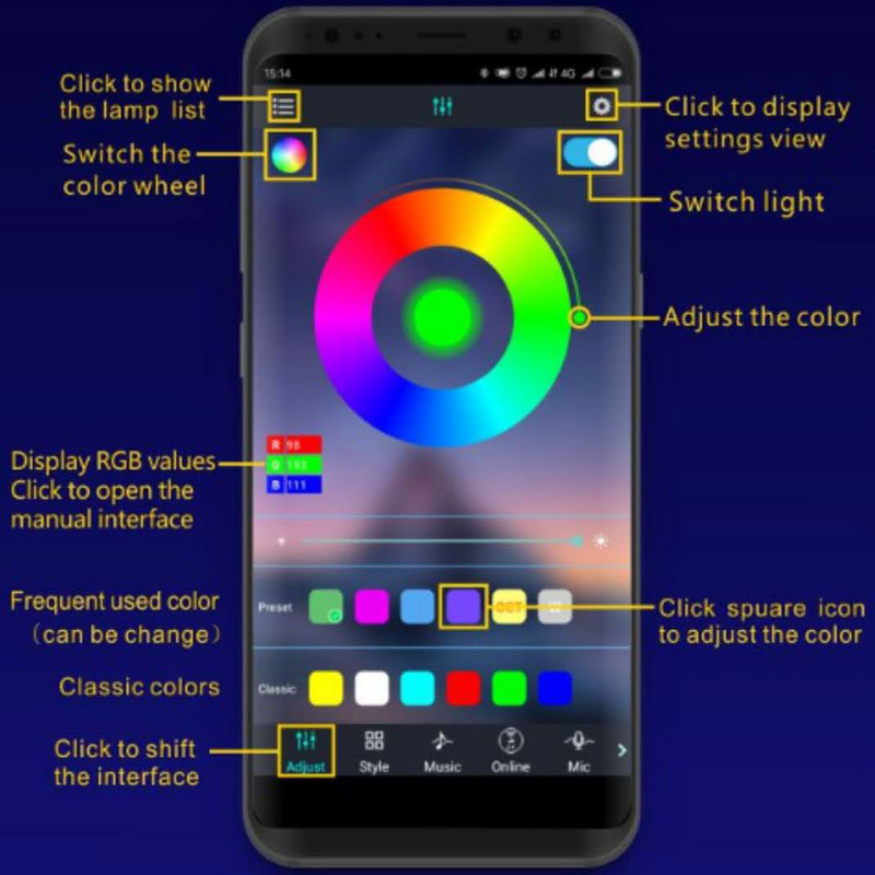 DC5V 12V 24V WIFI hudobný RGB RGBW ovládač 16 miliónov farieb magické blikajúce režimy pre LED pásiky do domu
