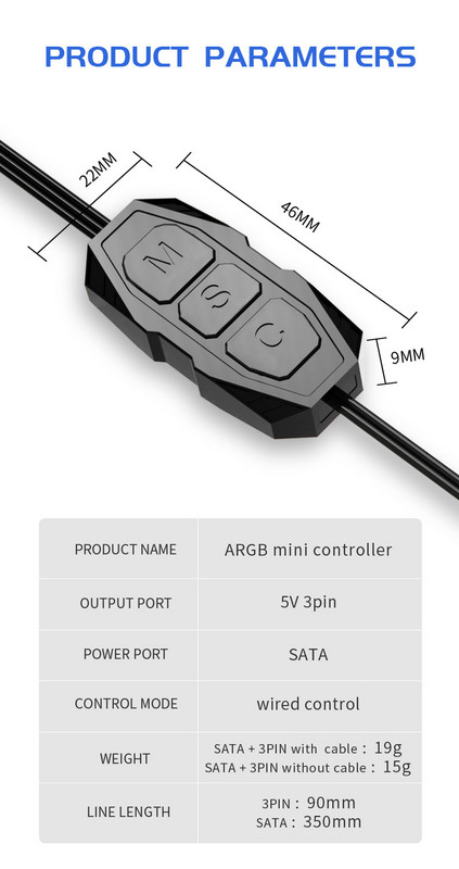 3PIN 4PIN DC5V 12V ARGB RGB LED gaismas sloksnes spiedpogas iebūvēts mini manuālais kontrolieris SATA barošanas ports datora resursdatoram