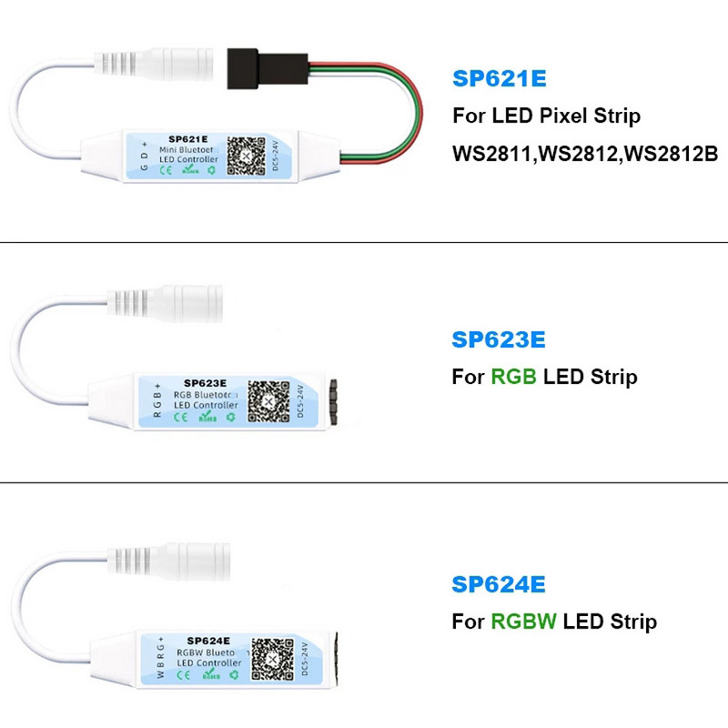 WS2811 RGB RGBW LED szalagvezérlő SP623E SP624E SP621E Bluetooth-kompatibilis Smart APP vezérlés WS2812B pixel szalagos lámpákhoz