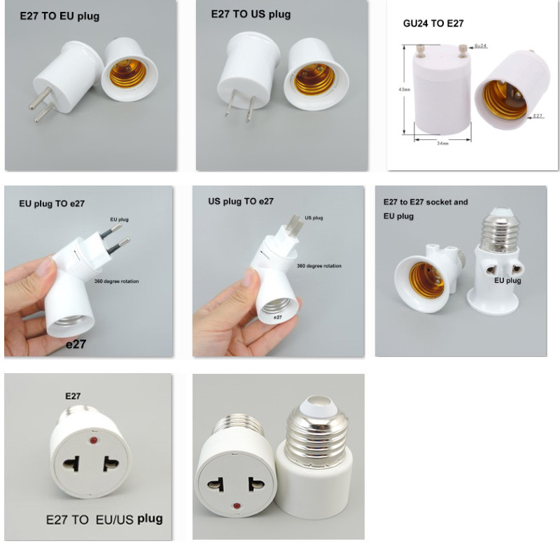 E27 GU24 EU USA kuni E27 EU USA tüüp Pistik LED tuli Pirni alus Toitepesa hoidik Vahelduvvoolu lamp Adapter Konverter ON OFF Nupp Lüliti P1
