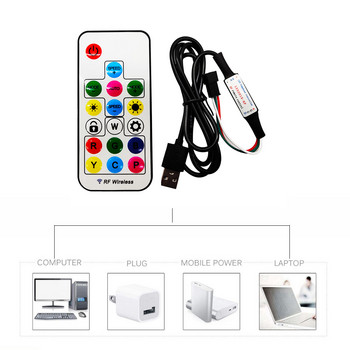 DC5V USB 17Keys Mini RF контролер Led Magic Color Безжично дистанционно за 3Pin индивидуално адресируем лентов панел с 5050 RGB пиксела